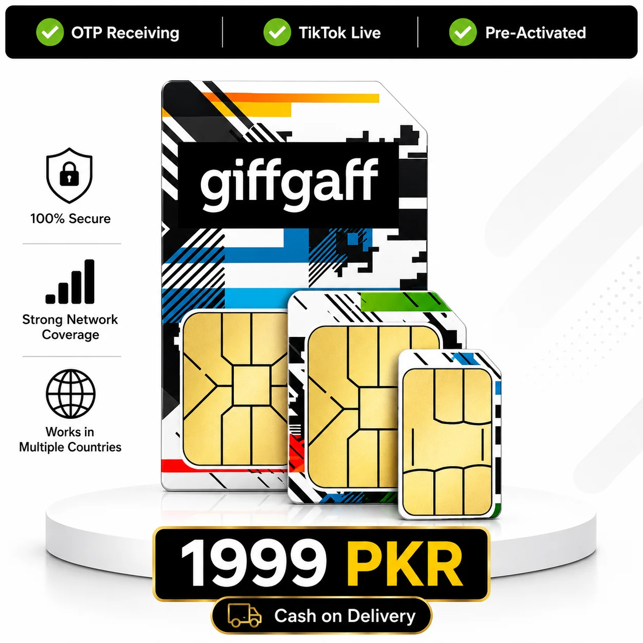 Trusted UK SIM seller Pakistan - Giffgaff 20GB plan SIM card for OTP receiving and TikTok Live