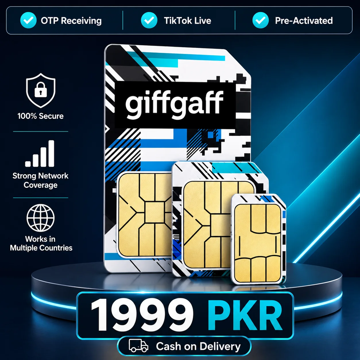 UK SIM card for TikTok Live activation in Pakistan - Giffgaff pre-activated with OTP support, buy UK SIM online Pakistan, original Giffgaff SIM Pakistan