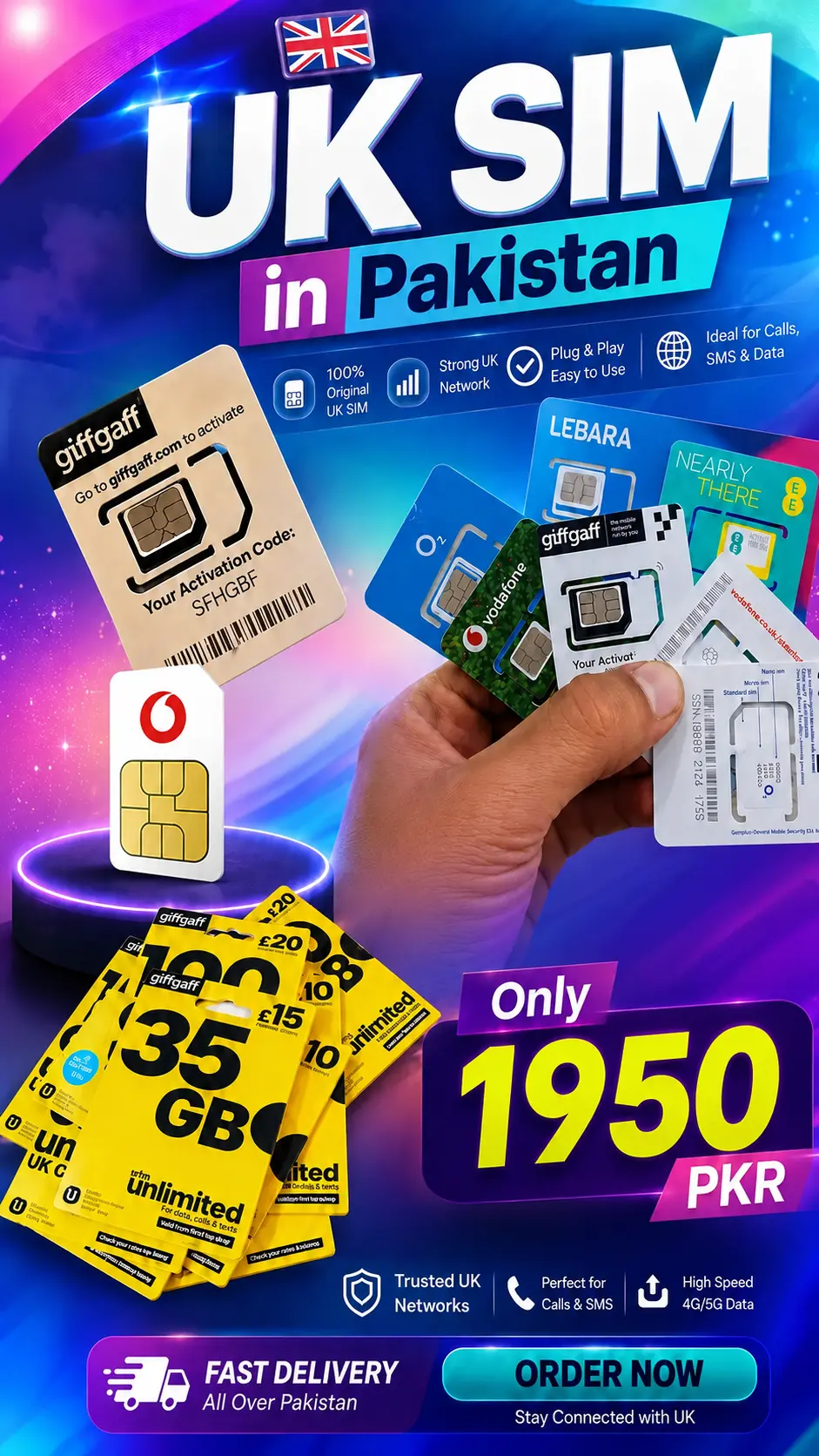 UK SIM card in Pakistan for OTP, WhatsApp verification, PayPal, Wise and TikTok Live